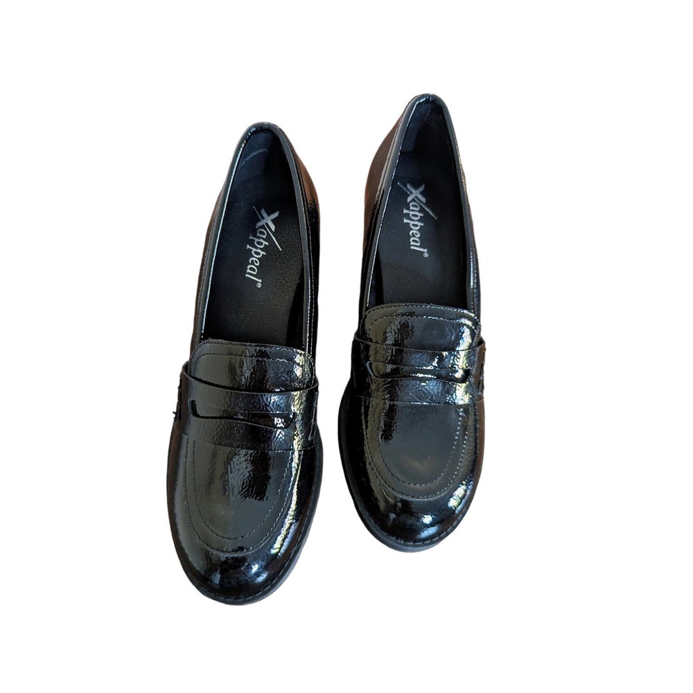 X APPEAL Amara Chunky Heel Oxford Loafer Lug Sole Patent Leather Black 7.5 - Picture 2 of 10